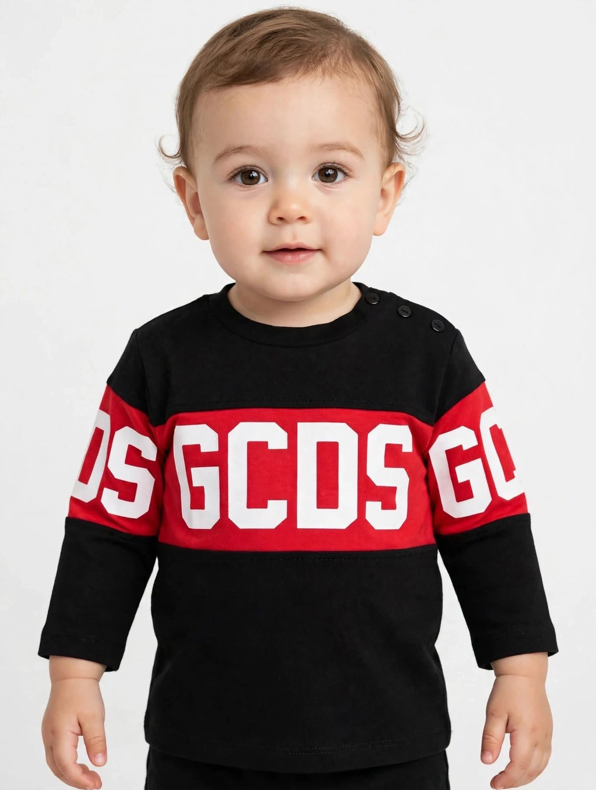GCDS T-shirt Nera A Maniche Lunghe Con Logo Per Neonati