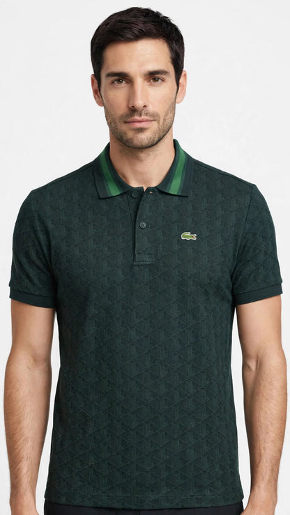 Polo uomo lacoste dal taglio classico in jacquard con monogramma