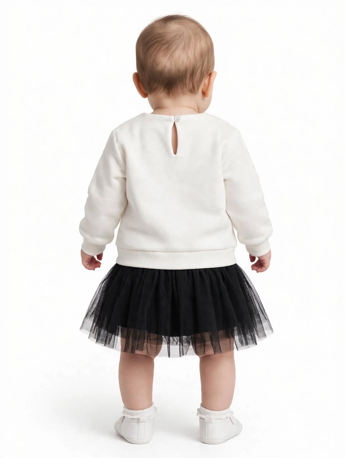 Gcds abito neonato in cotone bianco e toulle nero con logo