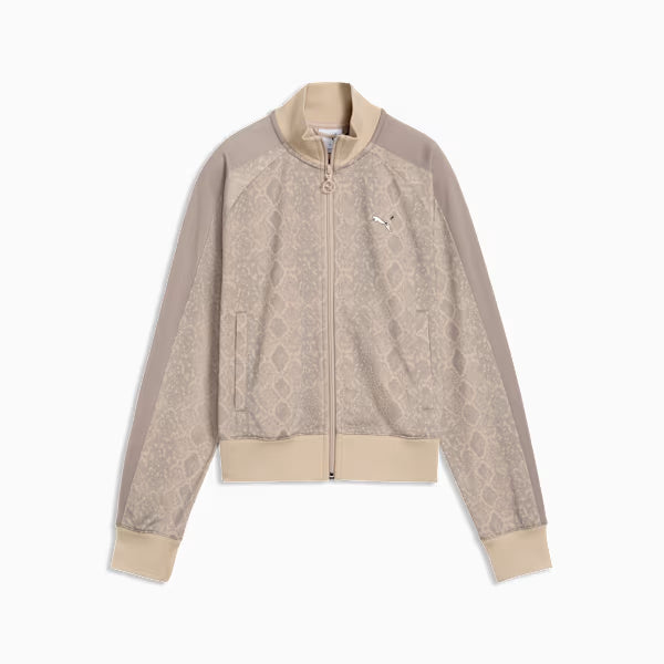 PUMA Felpa con zip PYTHON PRINT TRACK JACKET marrone e rosa da donna con fantasia pitonata