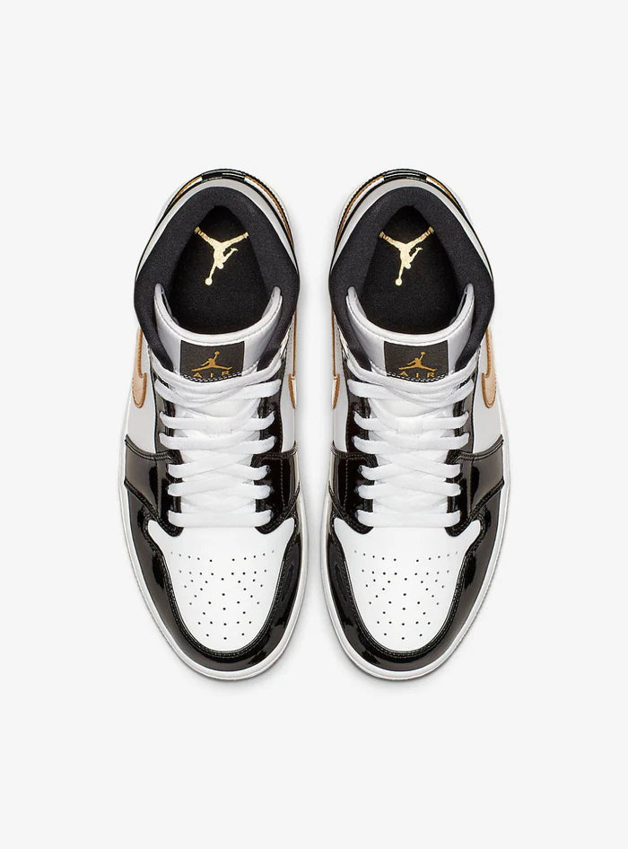 Scarpe Air Jordan 1 Mid Patent Black White Gold