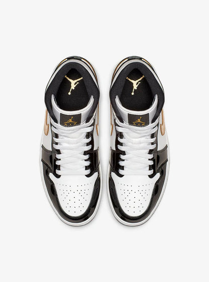 Scarpe Air Jordan 1 Mid Patent Black White Gold