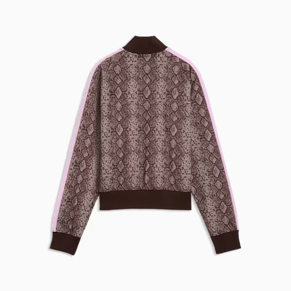 PUMA Felpa con zip PYTHON PRINT TRACK JACKET marrone e rosa da donna con fantasia pitonata
