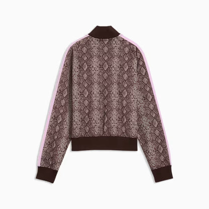 PUMA Felpa con zip PYTHON PRINT TRACK JACKET marrone e rosa da donna con fantasia pitonata