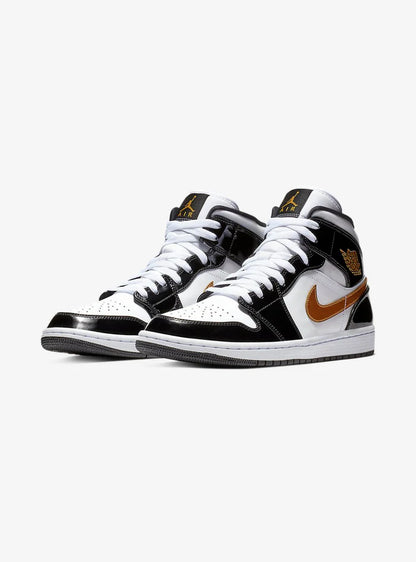 Scarpe Air Jordan 1 Mid Patent Black White Gold